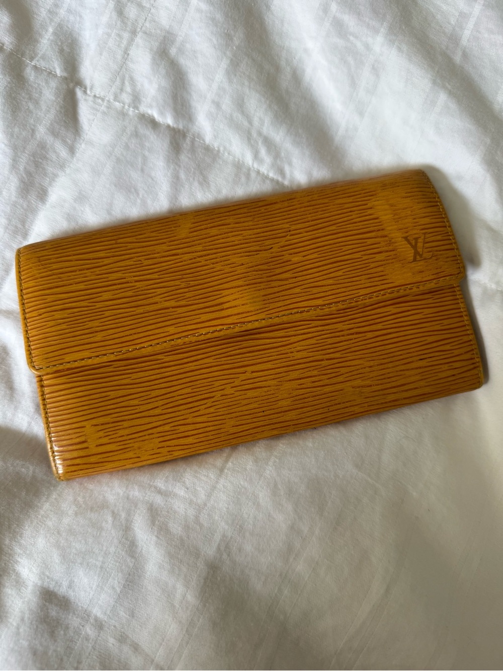 Vintage REAL Louis Vuitton Epi Leather Ochre Fold-Over Wallet